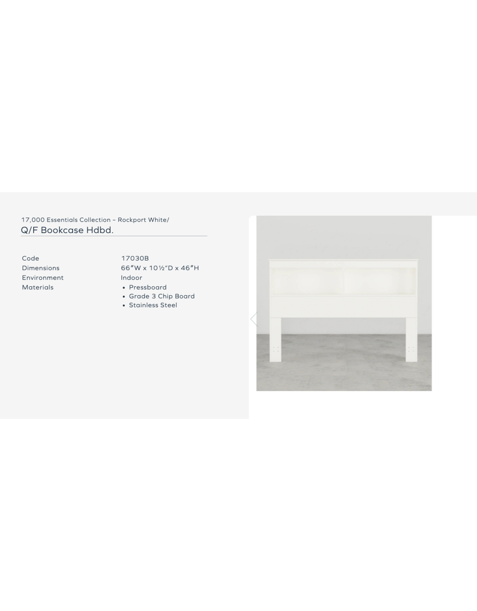 17030b White F/Q Bookcase Headboard