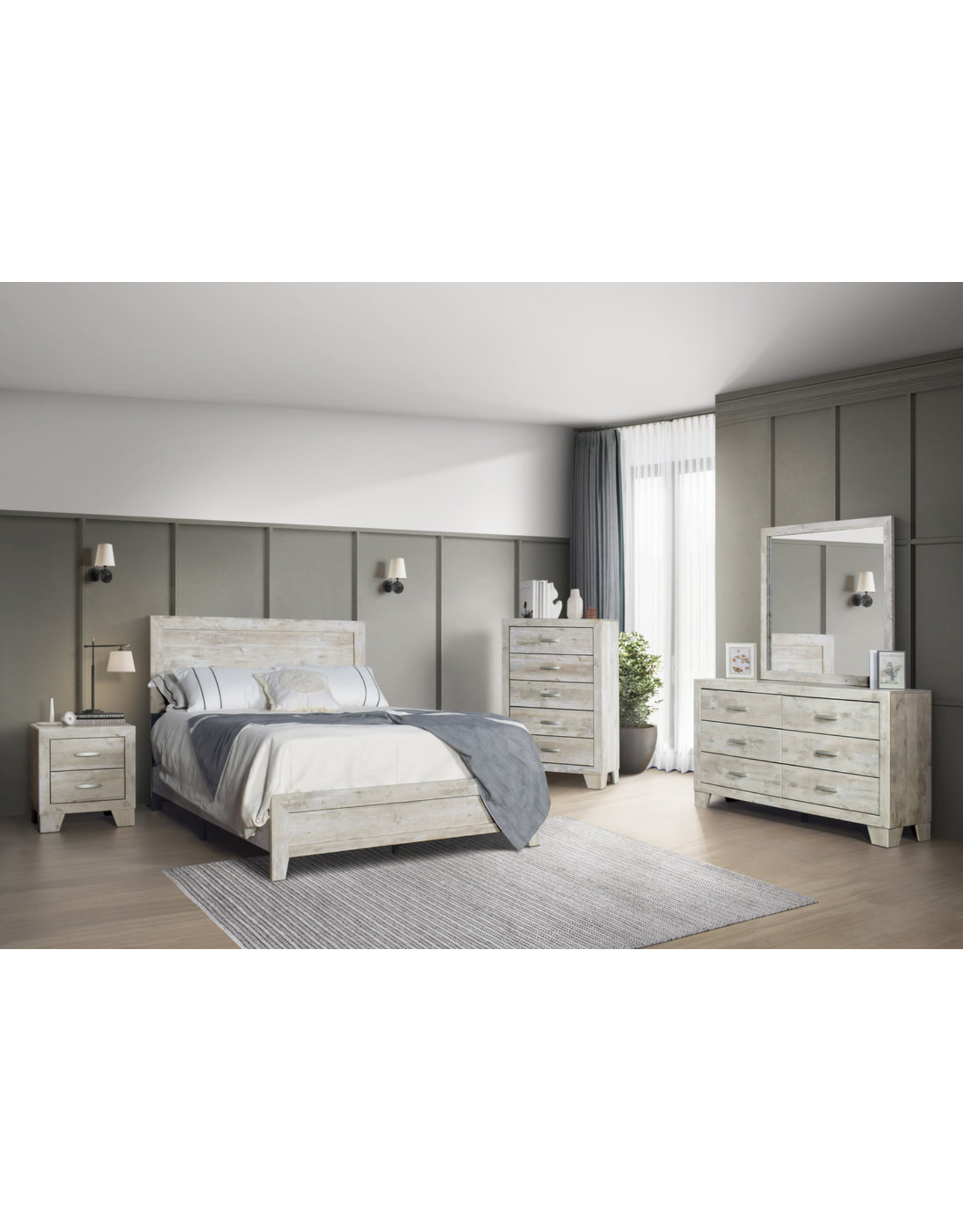 HH3620 Cream King Bed-Dresser-Mirror-Chest-Ns