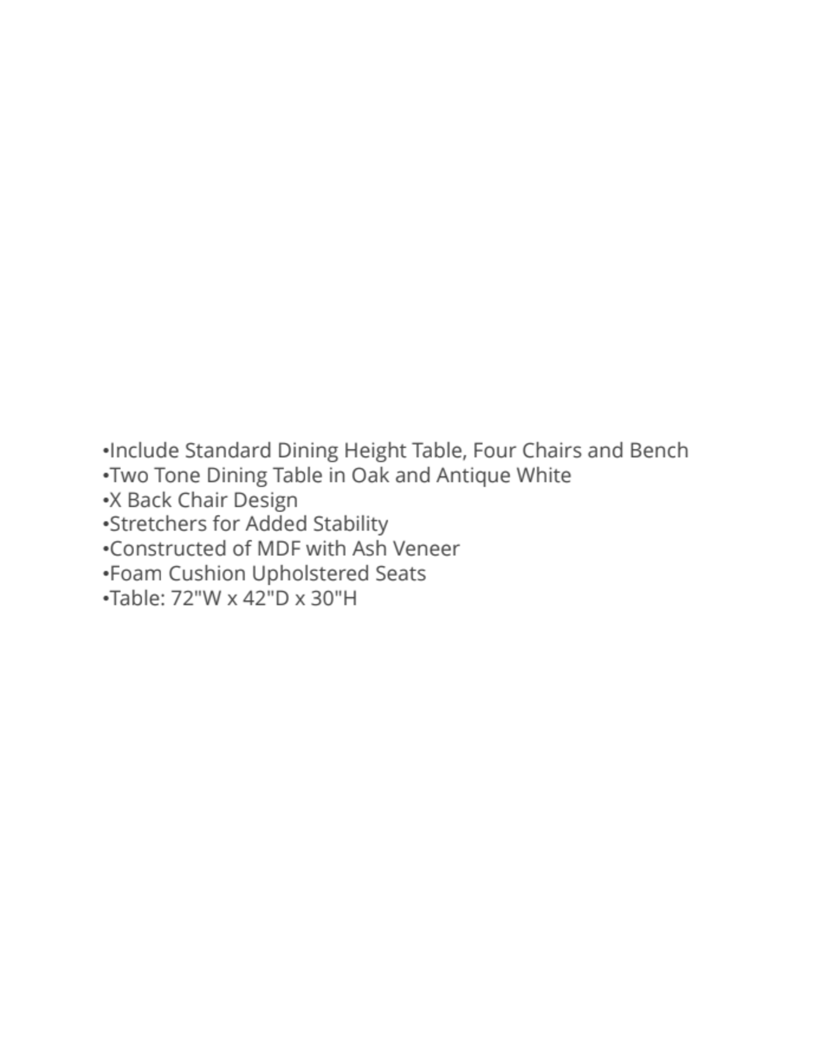 Summerville Dining Table w/4 chairs & Bench