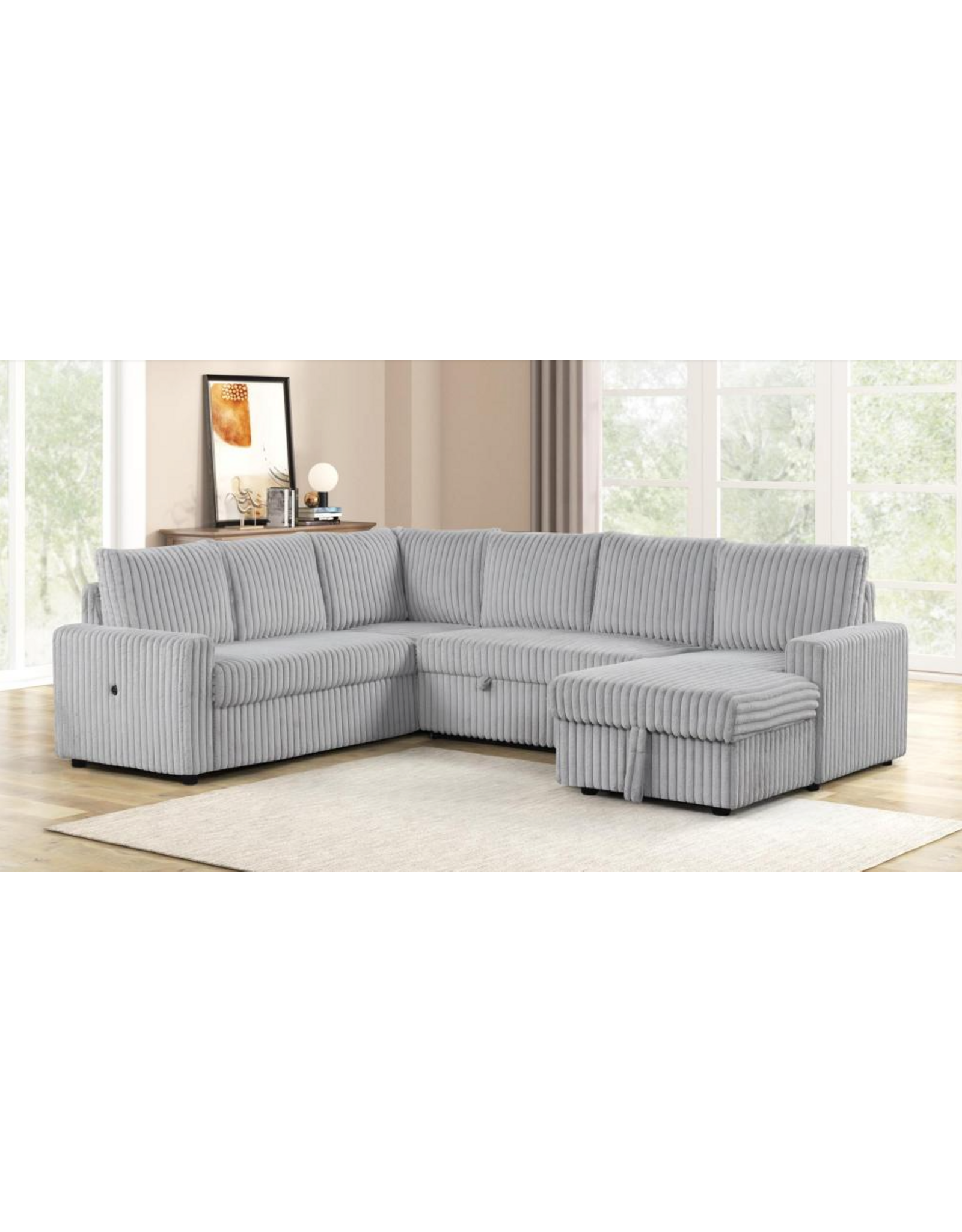 Tulia Grey 3pc Sleeper Sectional w/USB, Storage
