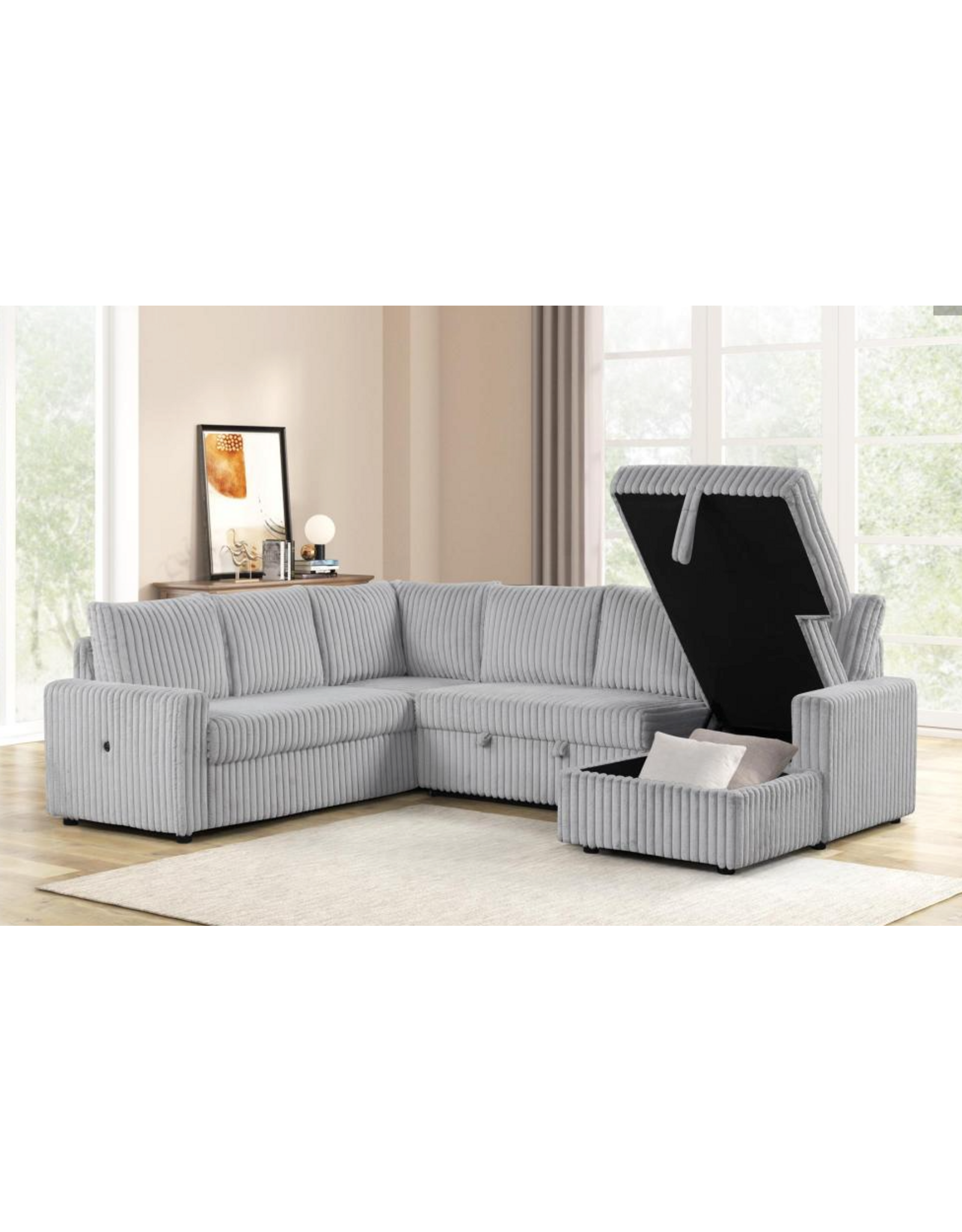 Tulia Grey 3pc Sleeper Sectional w/USB, Storage