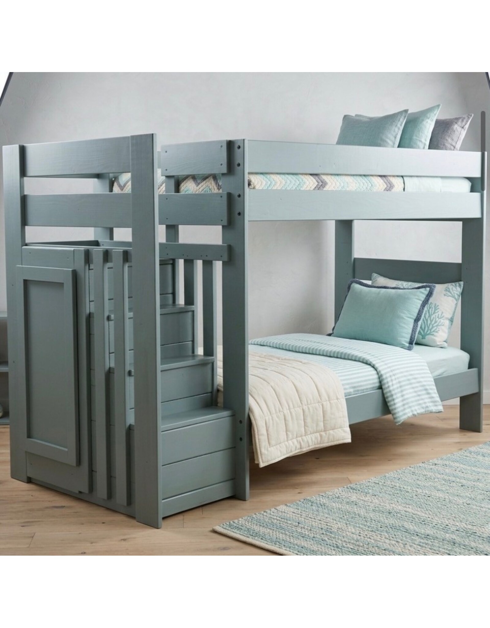 89 Sea Foam Twin/Twin Staircase Bunkbed