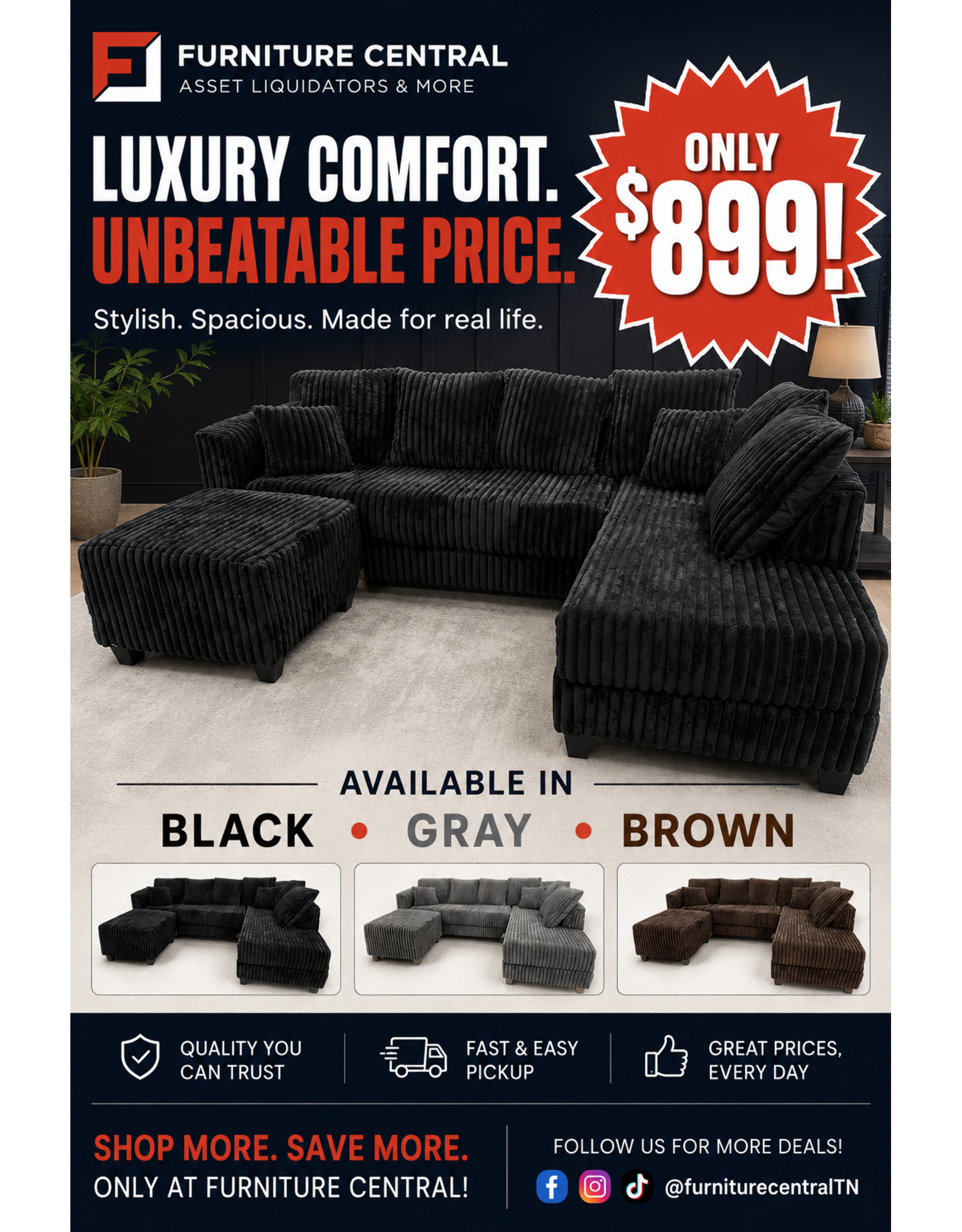 S288 Plush Corduroy Sectional