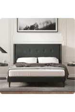 MCM Wingback King Bed (Charcoal)