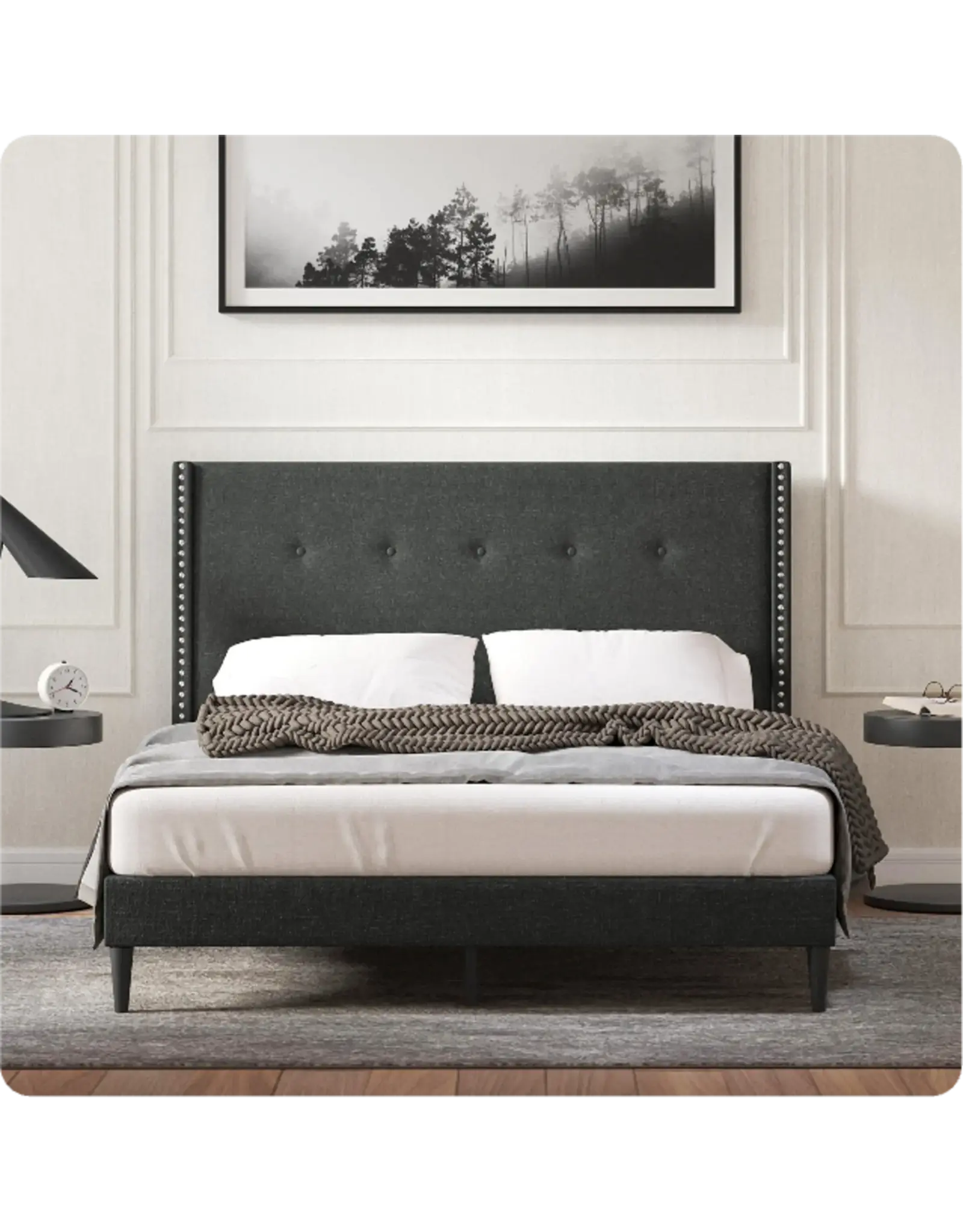MCM Wingback King Bed (Charcoal)