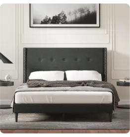 MCM Wingback King Bed (Charcoal)