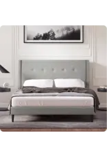 MCM Wingback Queen Bed (Stone)