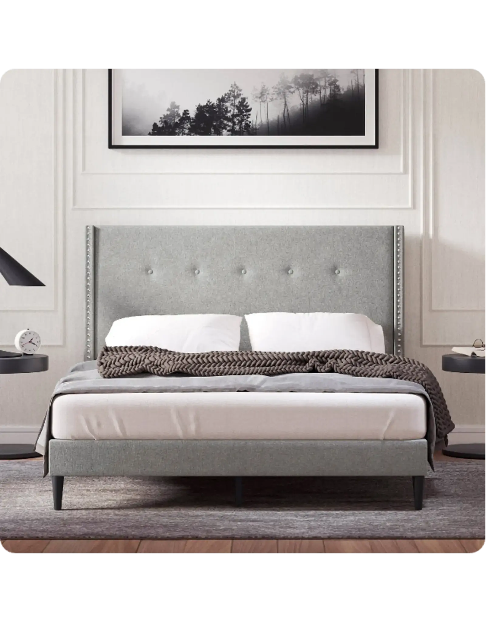 MCM Wingback Queen Bed (Stone)