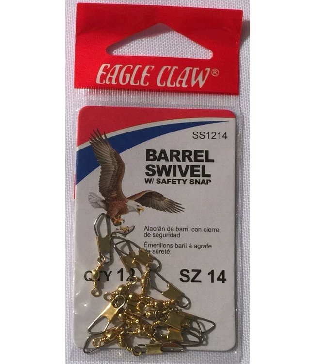 Eagle Claw Barrel Fishing Swivel W/Safety Snap Brass Pack Of 7 Size 14