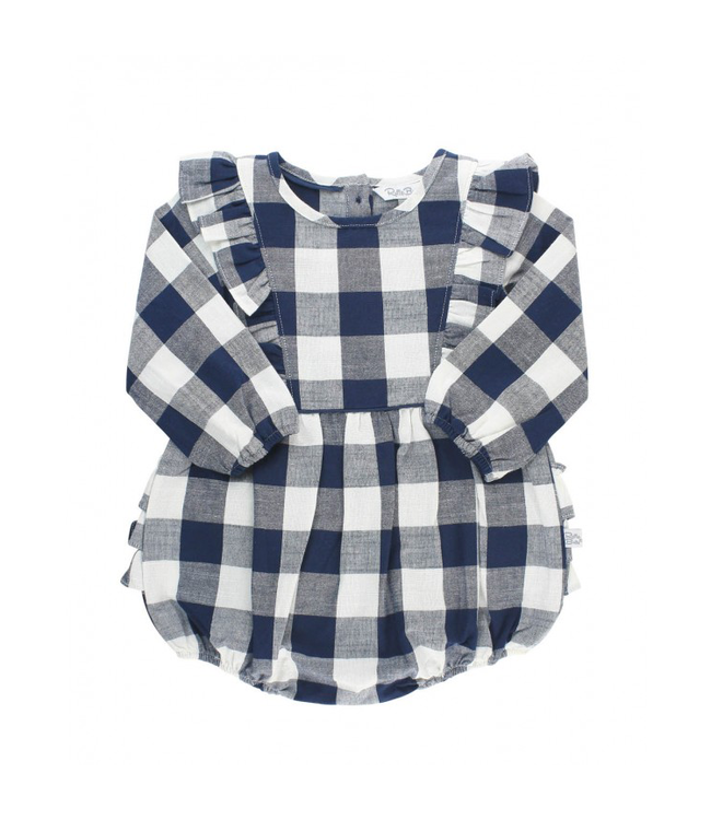 Rufflebutts Waterfall Bubble Romper Navy Plaid