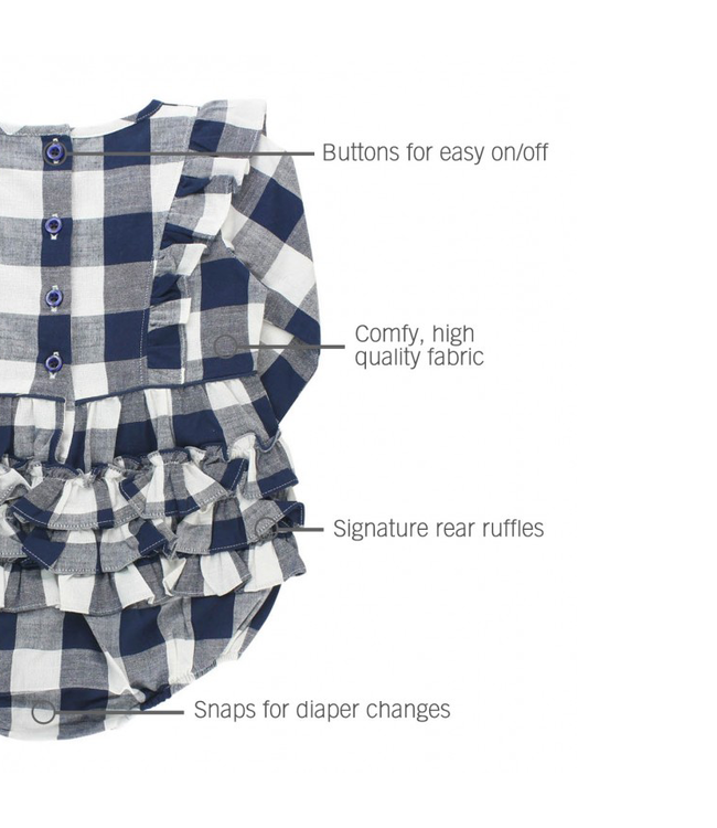 Rufflebutts Waterfall Bubble Romper Navy Plaid