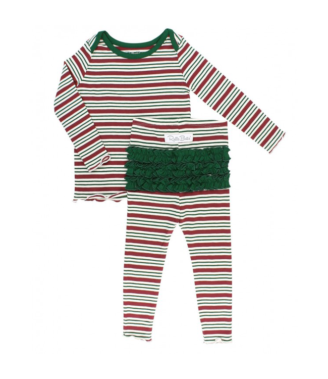 Rufflebutts Peppermint Stripe Snuggly 2pc Ruffled Pajamas