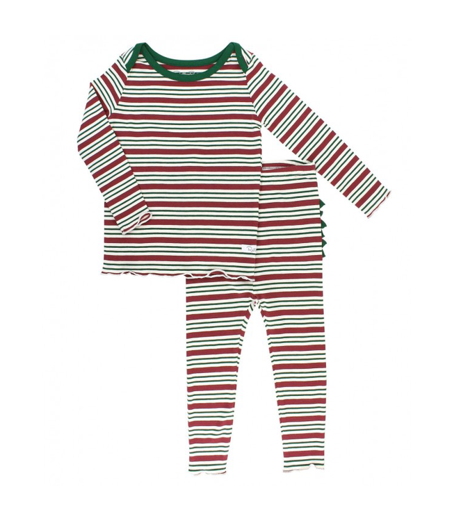 Rufflebutts Peppermint Stripe Snuggly 2pc Ruffled Pajamas