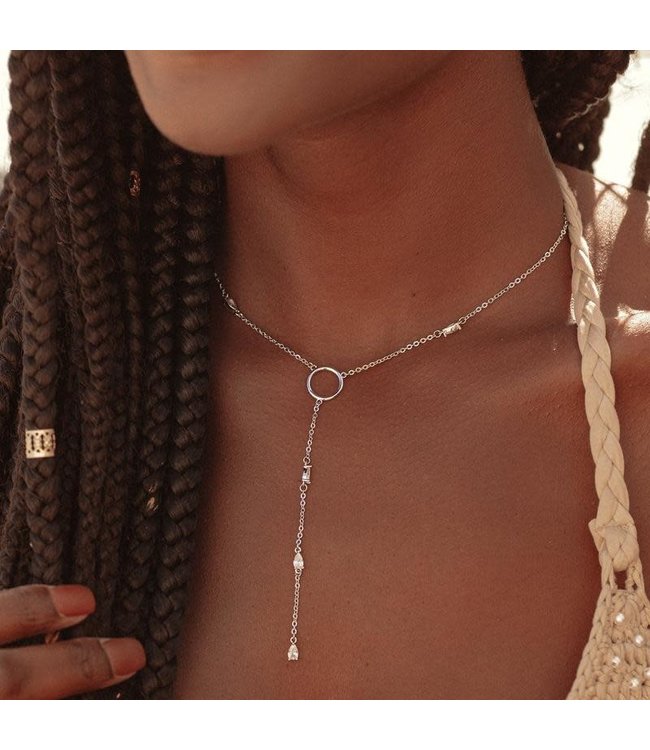 Puravida Crystal Lariat Choker Silver