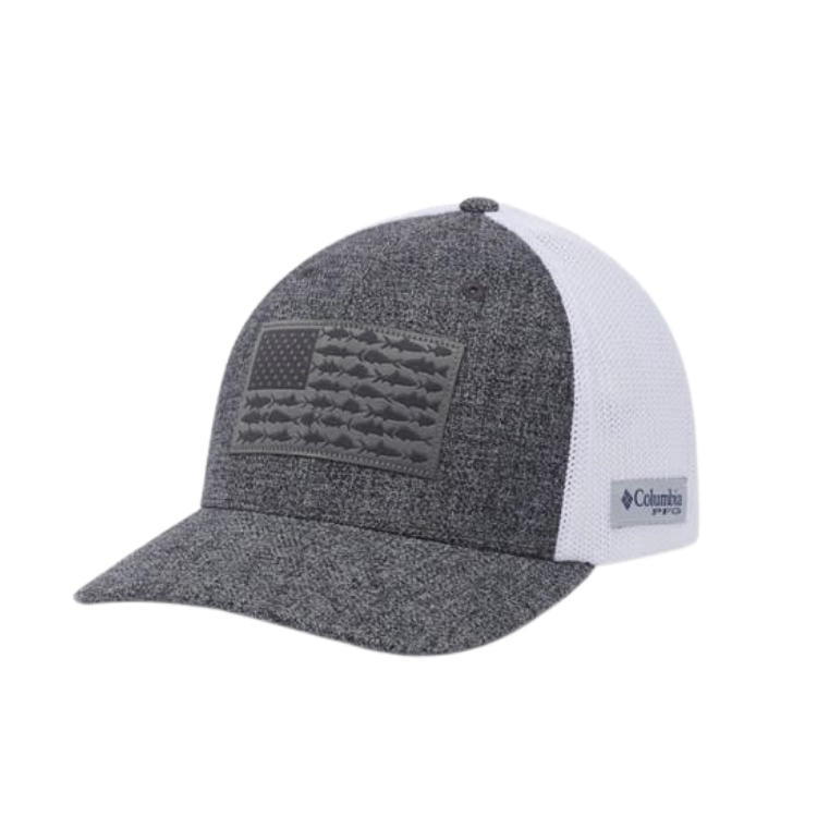 Columbia PFG Fish Flag Mesh Fitted Ball Cap in Gray/White Size S/M