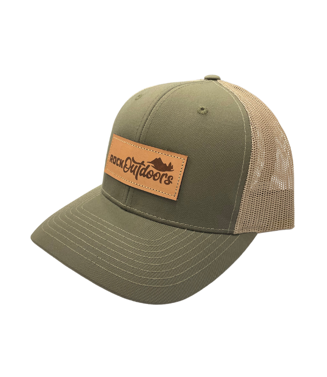Rock Outdoors Etched Leather Applique Rock Outdoors Logo Trucker Hat Recycled Fabrics