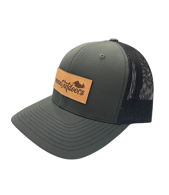 Rock Outdoors Etched Leather Applique Rock Outdoors Logo Trucker Hat Recycled Fabrics