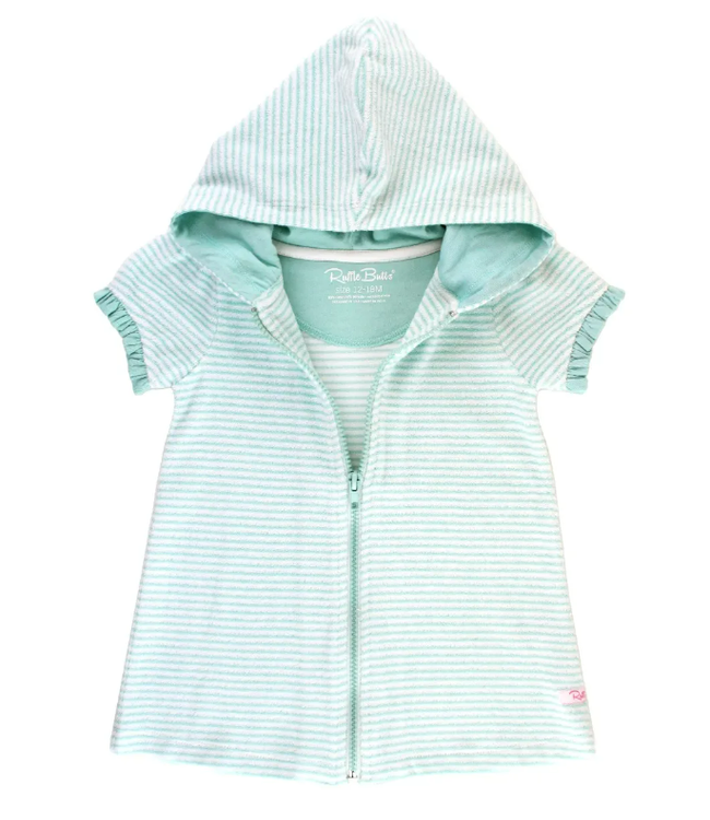 Rufflebutts Vintage Aqua Stripe Terry Full-Zip Cover Up
