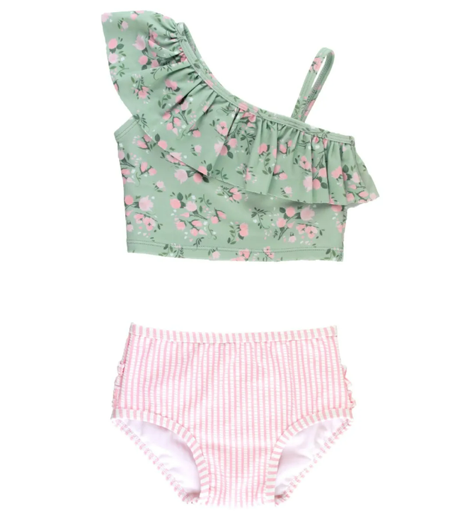 Rufflebutts Rufflebutts Tea Roses One Shoulder Ruffle Tankini