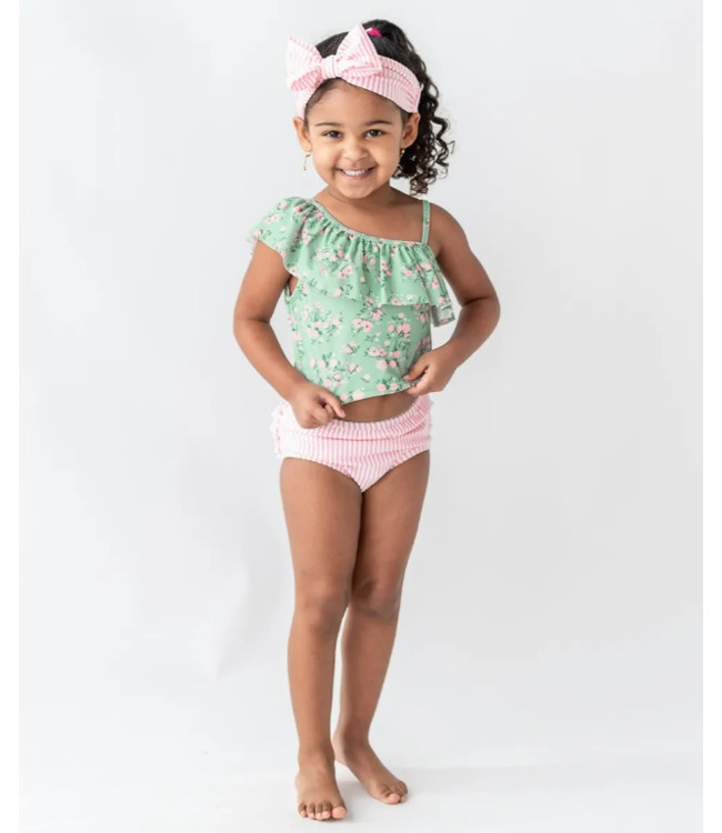 Rufflebutts Tea Roses One Shoulder Ruffle Tankini