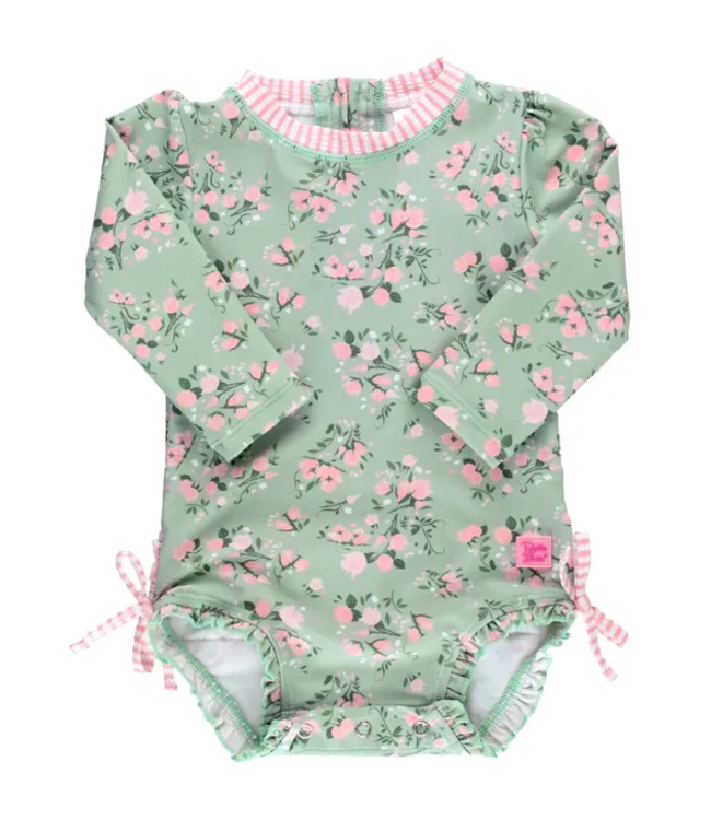 Rufflebutts Rufflebutts Tea Roses LS One Piece Rash Guard