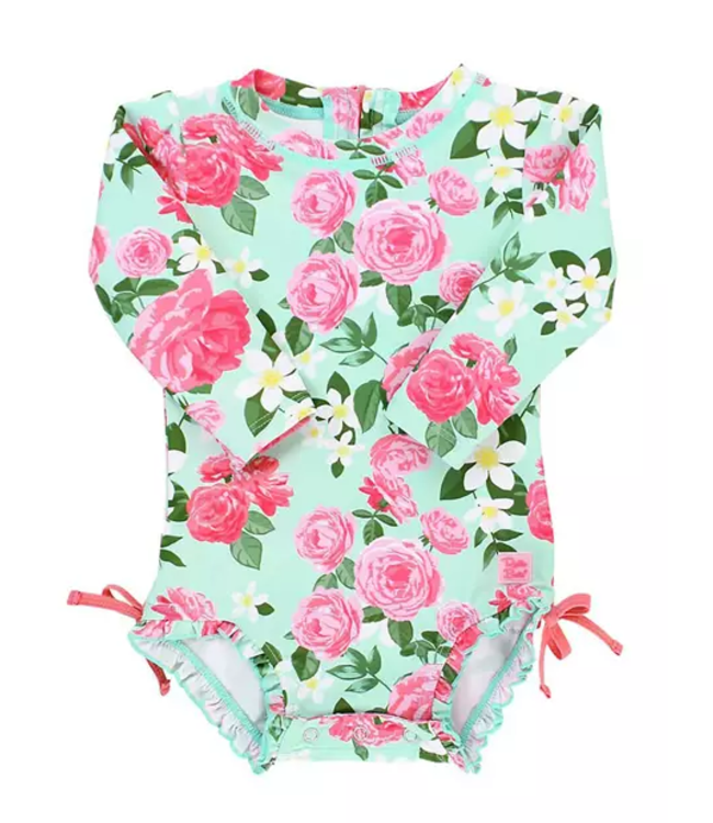 Rufflebutts Rufflebutts Rosy Sweetheart One Piece Rash Guard