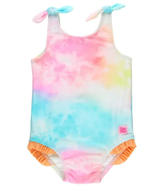 Rufflebutts Rainbow Tie Dye Tie Shoulder One Piece