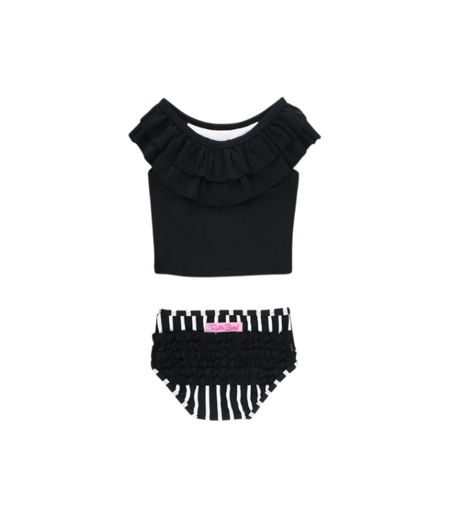 Rufflebutts Rufflebutts Black & White Stripe Ruffled Tankini