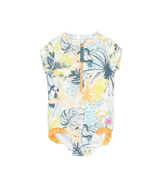 Rufflebutts Birds of Paradise One Piece Rash Guard