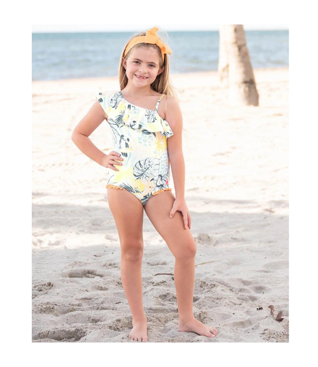 Rufflebutts Birds of Paradise One Shoulder Ruffle One Piece