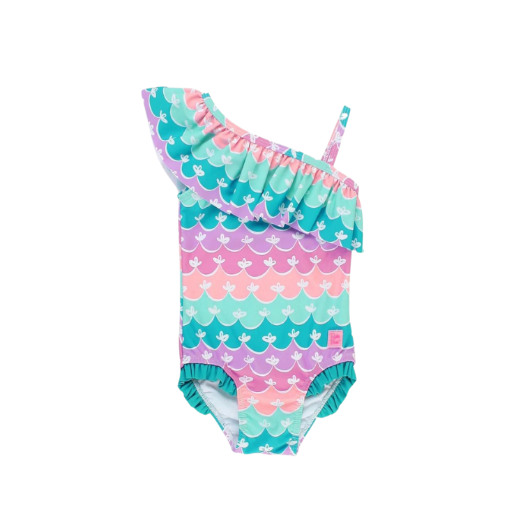 Neon Shimmer Mermaid Waterfall One-Piece Swimsuit by RuffleButts