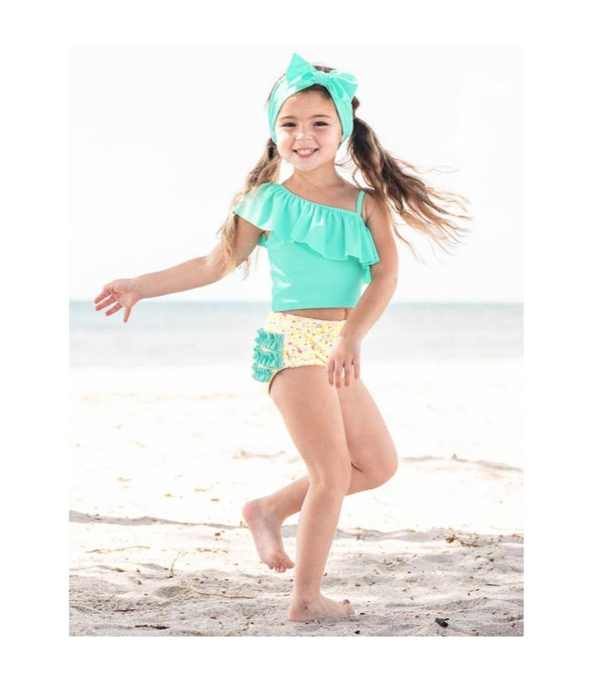 Rufflebutts Confetti Beach Island Blue Ruffle Tankini