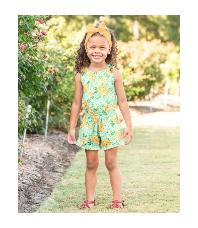 Rufflebutts Cottage Flowers Ruffle Trim Romper