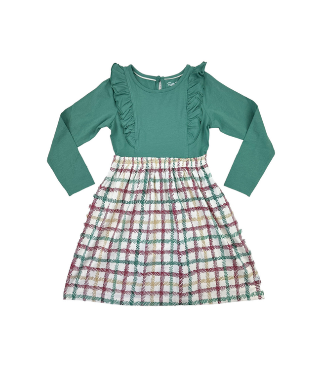 Rufflebutts Rufflebutts Spruce & Tinsel Plaid Waterfall Dress