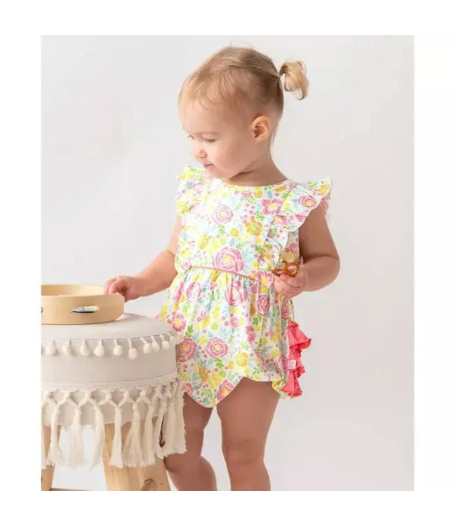 Rufflebutts Pretty In Peony Tank Waterfall Romper