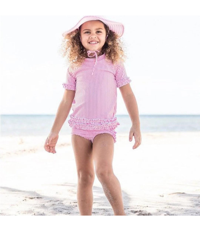 Rufflebutts Orchid Seersucker Ruffled Rash Guard Bikini