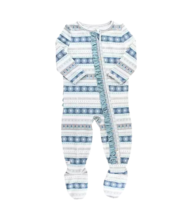 Rufflebutts Rufflebutts Girls Frosty Stripe Ruffled Footed Pajamas