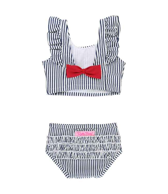 Rufflebutts Navy Seersucker Waterfall Tankini