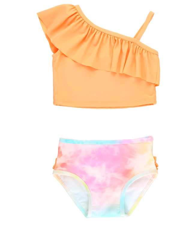 Rufflebutts Rainbow Tie Dye One Shoulder Ruffle Tankini