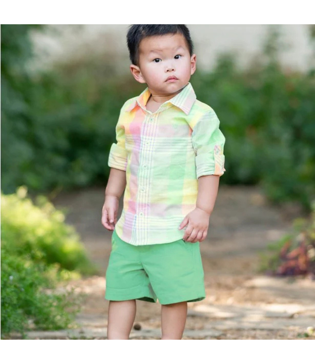 Ruggedbutts Cheerful Rainbow Plaid Button Down Shirt