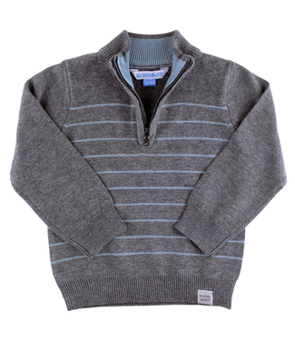 Ruggedbutts Ruggedbutts Heather Charcoal & Antique Blue Stripe 1/4 Zip Sweater