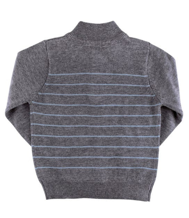 Ruggedbutts Heather Charcoal & Antique Blue Stripe 1/4 Zip Sweater