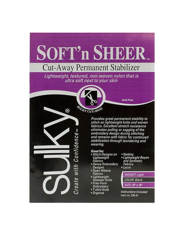 Sulky Sulky cut-away soft 'n sheer - black - 50 x 91cm pkg (20″ x 36″)