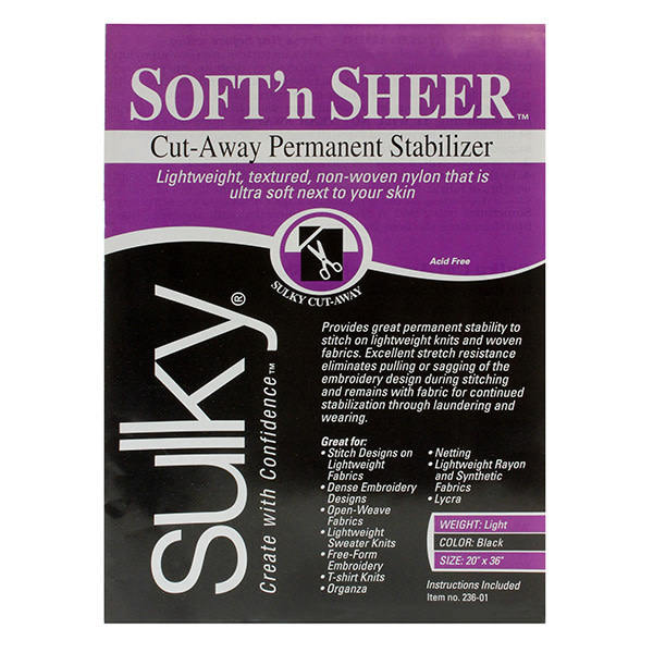 Sulky Sulky cut-away soft 'n sheer - black - 50 x 91cm pkg (20″ x 36″)