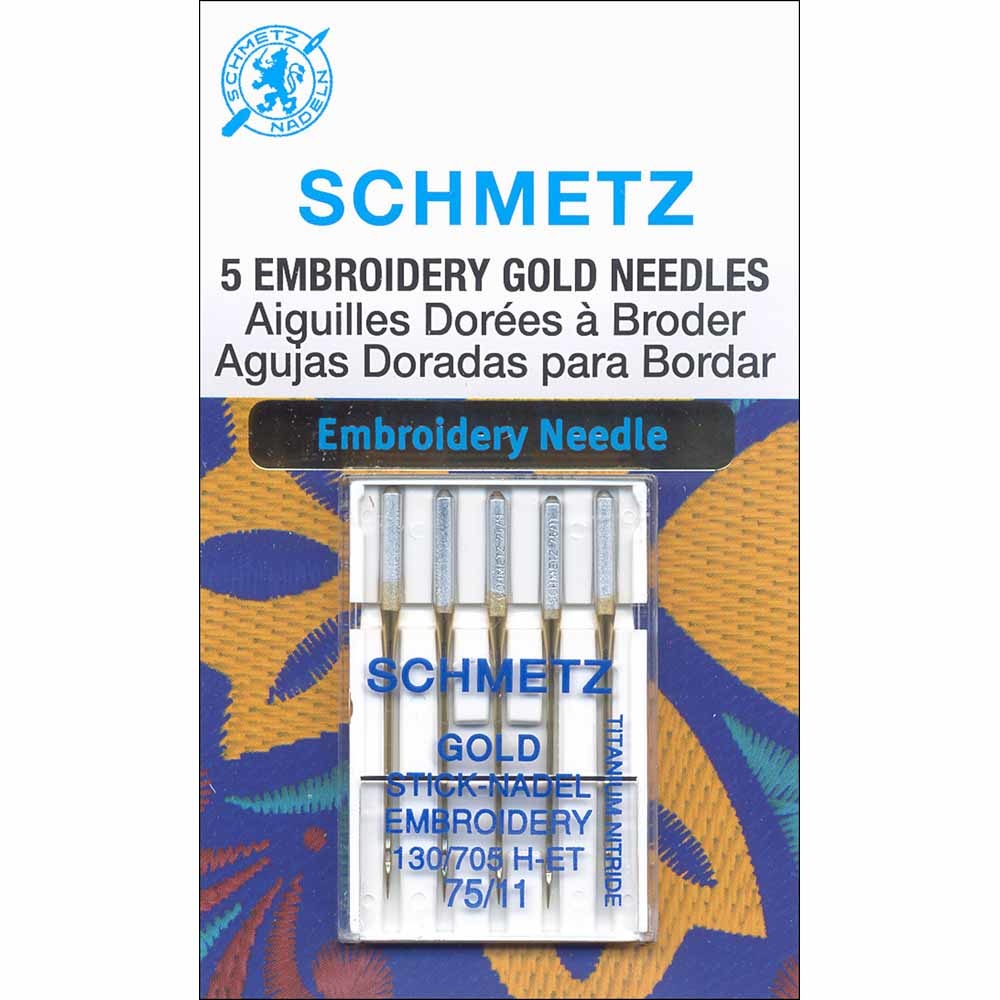 Schmetz Schmetz #1824 gold titanium embroidery needles carded - 75/11 - 5 count