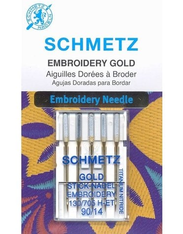 Schmetz Schmetz #1825 gold titanium embroidery needles carded - 90/14 - 5 count