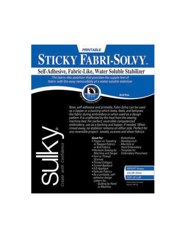 Sulky Paquet Sulky sticky fabri-solvy - blanc - 50 x 91cm (20po x 36po)