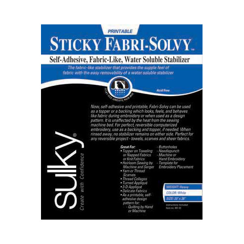 Sulky Sulky fticky fabri-solvy - white - 50 x 91cm pkg (20″ x 36″)