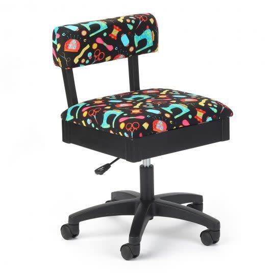 Arrow Black swivel chair with button sewing accessories print on black fabric