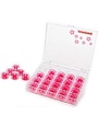 Janome 25 pink bobbins in display case